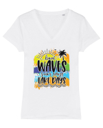 Boat Waves Sun Rays Lake Days Tricou mânecă scurtă guler V Damă Evoker