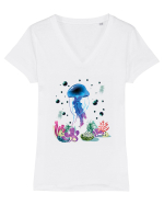 Blue Jellyfish Tricou mânecă scurtă guler V Damă Evoker