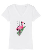 Summer Breeze - Watercolor Flamingo Tricou mânecă scurtă guler V Damă Evoker