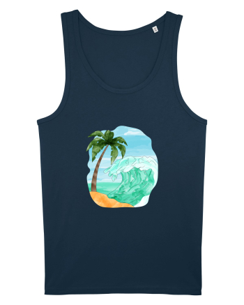 Summer Breeze - Watercolor  Wave (Val) Navy