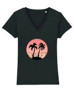 Summer Breeze - Gradient Pink Sunset (Apus Roz) Tricou mânecă scurtă guler V Damă Evoker