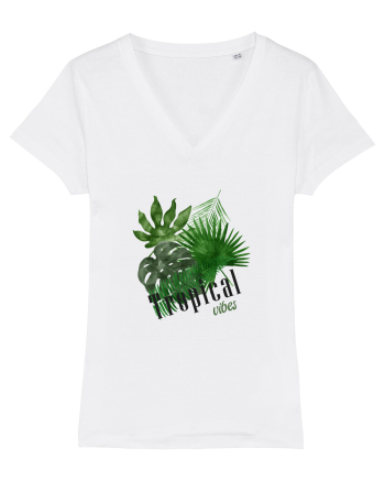 Summer Breeze - Watercolor Tropical Leaves (Frunze Tropicale) White