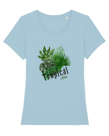 Summer Breeze - Watercolor Tropical Leaves (Frunze Tropicale) Sky Blue