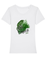 Summer Breeze - Watercolor Tropical Leaves 2 (Frunze Tropicale) Tricou mânecă scurtă guler larg fitted Damă Expresser