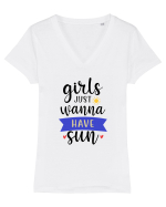 Girls Just Wanna Have Sun Tricou mânecă scurtă guler V Damă Evoker