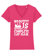 No outfit is without complete cat hair Tricou mânecă scurtă guler V Damă Evoker