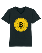 Bitcoin Tricou mânecă scurtă guler V Bărbat Presenter