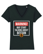 Warning May Start Talking About Bitcoin Tricou mânecă scurtă guler V Damă Evoker