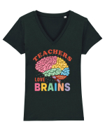 Teachers Love Brains Tricou mânecă scurtă guler V Damă Evoker