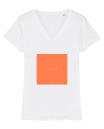 Coral Tricou mânecă scurtă guler V Damă Evoker