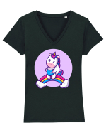 Unicornul care citeste Tricou mânecă scurtă guler V Damă Evoker