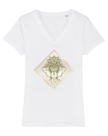 Golden Elephant Mandala  White