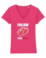 FOLLOW YOUR HEART Tricou mânecă scurtă guler V Damă Evoker