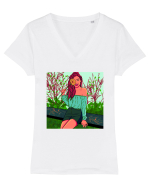 Fata cu floare de soare Tricou mânecă scurtă guler V Damă Evoker