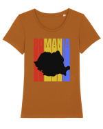 Romania tricolor in stil retro Tricou mânecă scurtă guler larg fitted Damă Expresser