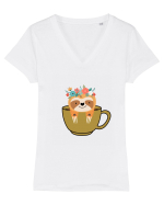 Pentru iubitorii de cafea  Tricou mânecă scurtă guler V Damă Evoker