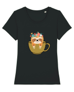 Pentru iubitorii de cafea  Tricou mânecă scurtă guler larg fitted Damă Expresser