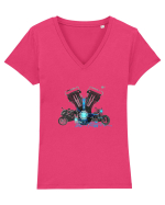 Motorcycle tech Tricou mânecă scurtă guler V Damă Evoker