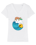 Lenes la mare Tricou mânecă scurtă guler V Damă Evoker