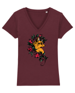 FOX drawing Tricou mânecă scurtă guler V Damă Evoker