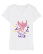 Awesome World Of Unicorns Tricou mânecă scurtă guler V Damă Evoker