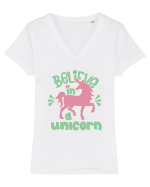 Believe In A Unicorn Tricou mânecă scurtă guler V Damă Evoker