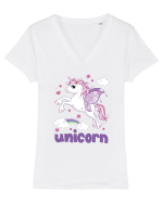 Rainbow Unicorn Tricou mânecă scurtă guler V Damă Evoker