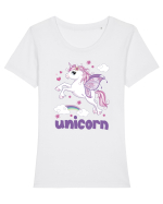 Rainbow Unicorn Tricou mânecă scurtă guler larg fitted Damă Expresser