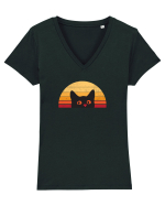Retro Cat  Tricou mânecă scurtă guler V Damă Evoker