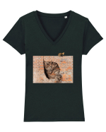 Cats on walls  Tricou mânecă scurtă guler V Damă Evoker