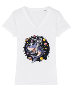 Astronaut Riding A Shark Tricou mânecă scurtă guler V Damă Evoker