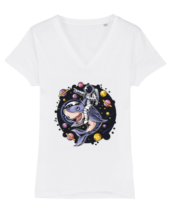 Astronaut Riding A Shark White