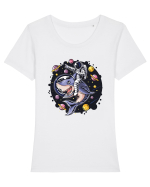Astronaut Riding A Shark Tricou mânecă scurtă guler larg fitted Damă Expresser
