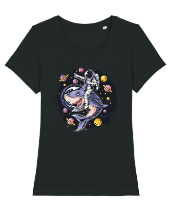 Astronaut Riding A Shark Black