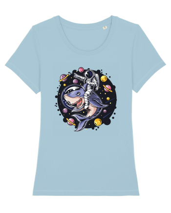 Astronaut Riding A Shark Sky Blue