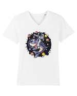 Astronaut Riding A Shark Tricou mânecă scurtă guler V Bărbat Presenter