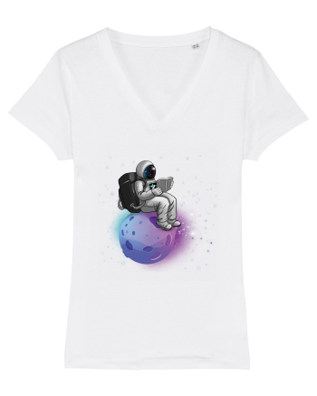 Astronaut Reading In Stars White