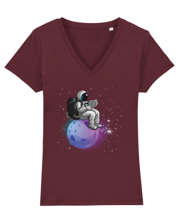 Astronaut Reading In Stars Burgundy