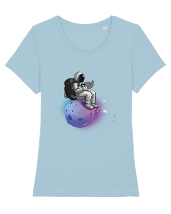 Astronaut Reading In Stars Sky Blue