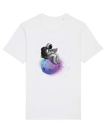 Astronaut Reading In Stars White