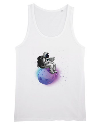 Astronaut Reading In Stars White