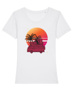 Minivan Retro cu apus de soare  Tricou mânecă scurtă guler larg fitted Damă Expresser