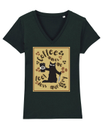 Pentru Iubitorii De Pisici Si Cafea Tricou mânecă scurtă guler V Damă Evoker