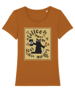Pentru Iubitorii De Pisici Si Cafea Tricou mânecă scurtă guler larg fitted Damă Expresser