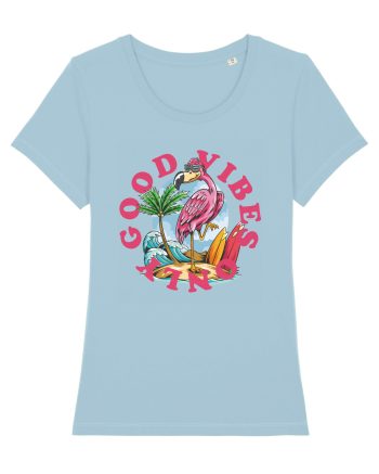 Cool Flamingo Good Vibes Only Sky Blue