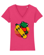 Broasca Pe Skateboard Tricou mânecă scurtă guler V Damă Evoker