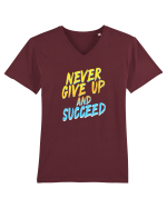 Never give up and succeed Tricou mânecă scurtă guler V Bărbat Presenter
