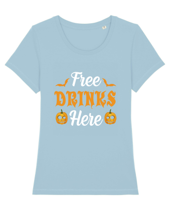Free Drinks Here Sky Blue