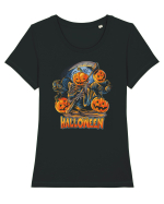 Halloween Crow Pumpkin Tricou mânecă scurtă guler larg fitted Damă Expresser