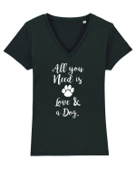 Love and a dog. Tricou mânecă scurtă guler V Damă Evoker